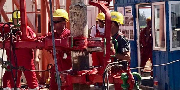 Drilling crew at work on Zion’s Megiddo-Jezreel #1 well in Israel.