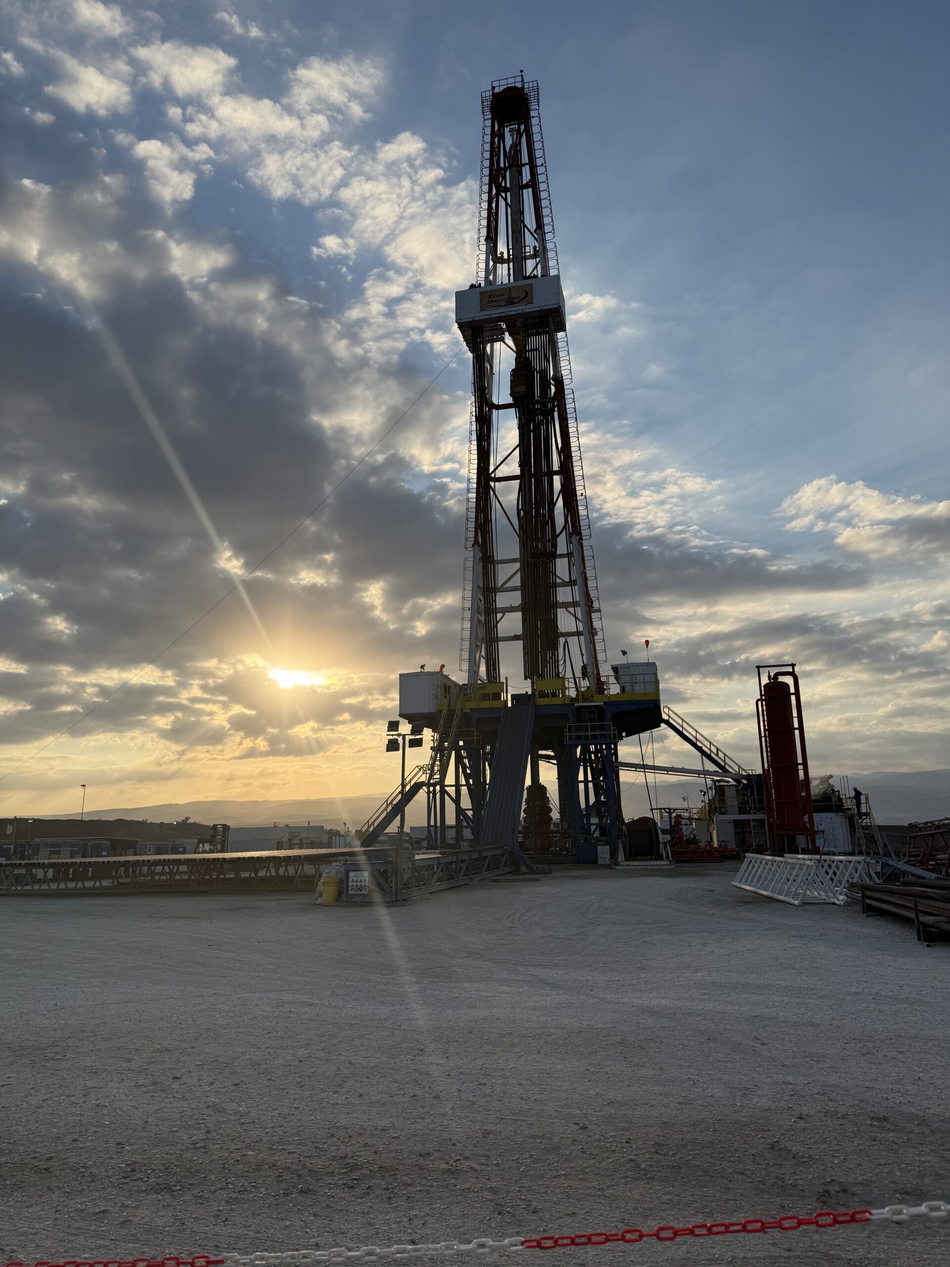 MJ-02 drilling rig at sunset